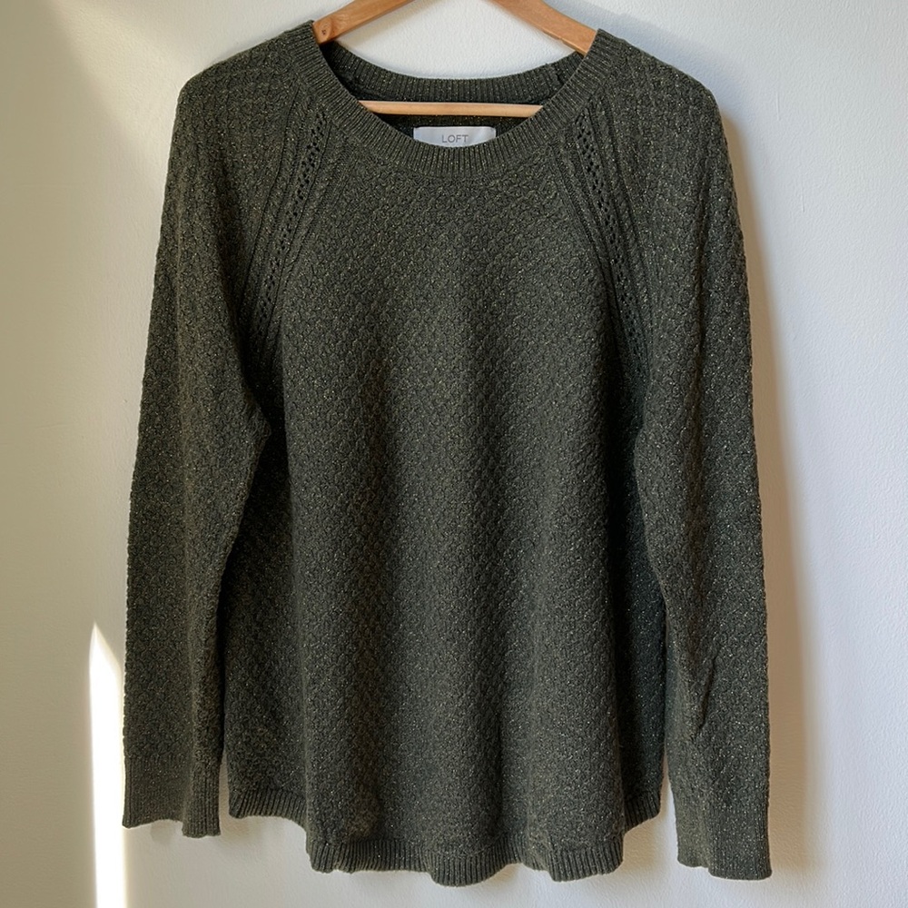 LOFT olive brown and gold crew neck sweater